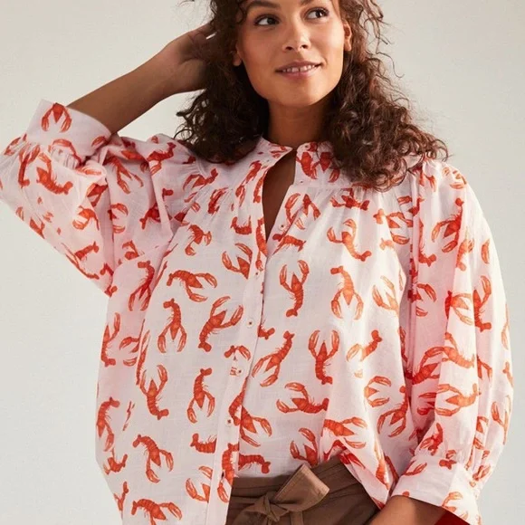 Anthropologie Whimsy Lobster Print Button Down Shirt - Picture 14 of 15